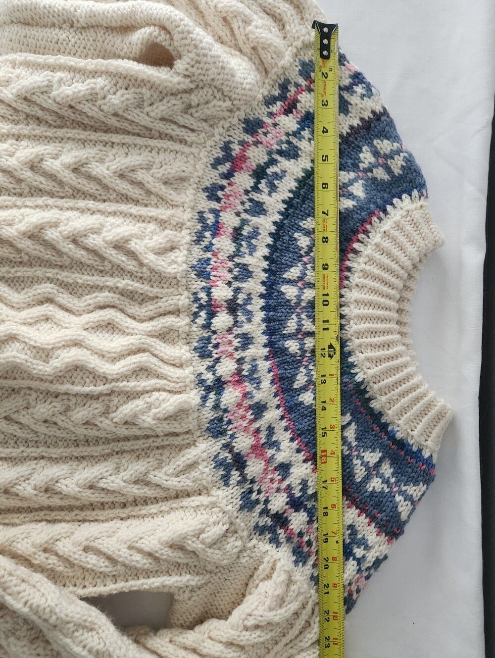 Handknit Fair Isle Nordic Yoke Chunky Cableknit Sweater - Picture 8 of 11